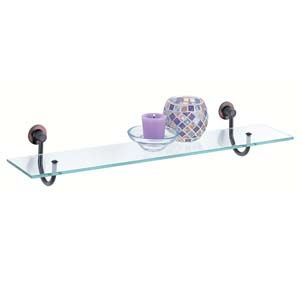 Bath Glass Storage Shelf w Metal Wall Mounts New