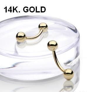 14k Solid Yellow Gold Curve Bent Barbell Eyebrow Rings Body Piercing
