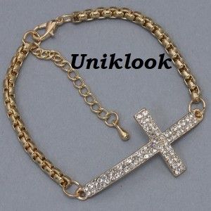  Design Gold Chain Clear Crystal Pave Cross Chain 7 9 Bracelet Jewelry