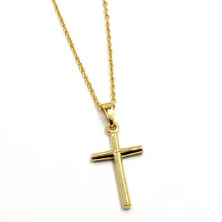 Gold 18K GF Chain Cross Pendant Necklace Crucifix Plain Stick Childs