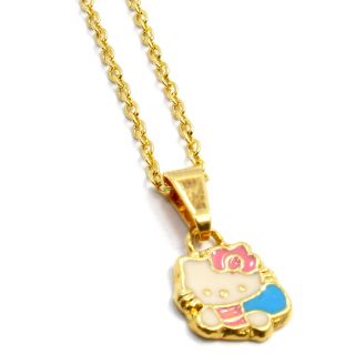Gold 18K GF Pendant Necklace Girl Baby Kids Hello Kitty Enamel Charm