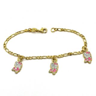 Gold 18K GF Pink Enamel Ballerina Charm Hello Kitty Bracelet Ballet 6