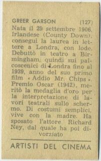 Greer Garson Vintage 1951 Artisti Del Cinema Italy Card