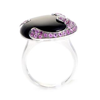 18K White Gold Onyx Pink Sapphire Ring