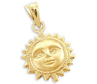14k Yellow Gold Sun Face Pendant Charm New Detailed