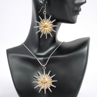 Gold Silver Sun Earrings Necklace Pendant Chain Sets