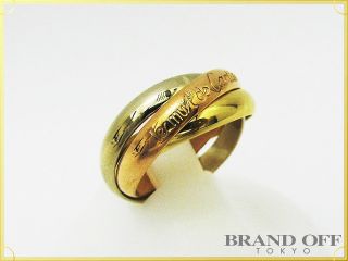 Auth Cartier 18K Tri Color Gold Trinity Ring 51