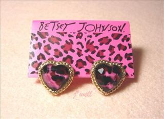  Johnson Pink Leopard Heart Gold Tone stud Earrings *Thanksgiving Gift