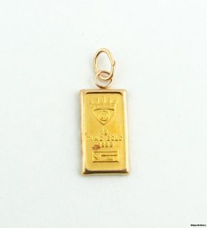 Pure Gold Bar Pendant   1.3g 999.9 Fine Gold Yellow 14k Frame