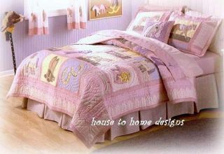 Giddy Up 5pc Twin Single Quilt Sheets Set Girls Pink Pony Horses