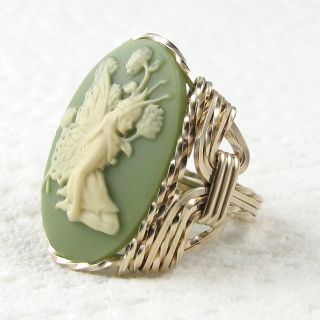 Butterfly Fairy Cameo Ring 14k Rolled Gold Jewelry