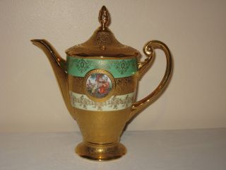 Lemieux China 24 Karat Gold Coffee Pot with Lid Hand Decorated