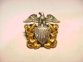   US Navy Eagle Anchor Hat Pin Badge Medal Sterling Silver Gold Filled