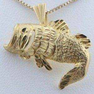 14k Gold Large Mouth Bass Fish Pendant Charm 92
