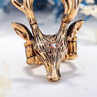 14k Gold Plated Rhinestone Flower Deer Stretch Ring Peach