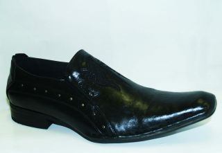 Italian Style Mens Geary Plain Toe Slip on Black Dress Shoe