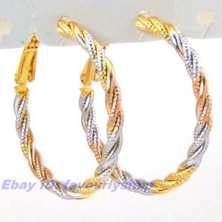 Twisted Wire Circle 18K Tricolor Gold GEP Hoop Earring