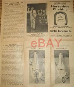 1934 Official Horseshoe Pitching Rules Gordon Horseshoe Co Pamphlet