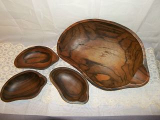 Antique Primitive Eames Era Large Carved Trencher Dough Bowl and 3