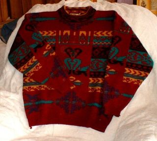 GINA PETERS PULLOVER SWEATER SMALL L 100 ACRYLIC 44 Burgundy Turquoise