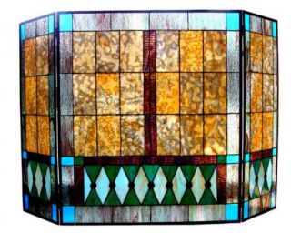 Tiffany Style Mission Stained Glass Fireplace Screen