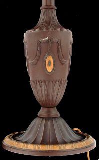  ANTIQUE BRADLEY HUBBARD SLAG GLASS LAMP BRONZE PATINA ART NOUVEAU