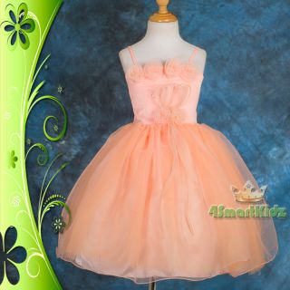 Beaded Orange Rosette Formal Dress Wedding Flower Girl Occasion Party