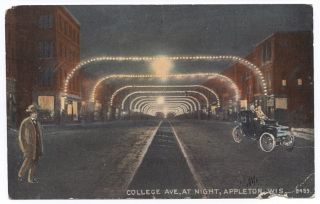 College Avenue by Night Appleton Wi Wisconsin C 1910