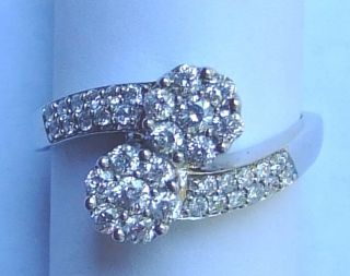 Gordons Love Diamond Twin Cluster Ring w 37 Round Diamonds 14k White