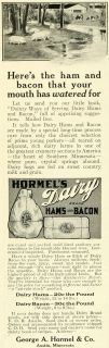 1911 Ad George A. Hormel Dairy Ham Bacon Pork Hogs Pigs Farm Pasture