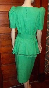 Vtg Sabino Green Peplum 30s Style Dress Size 8