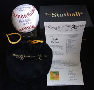 Bob Feller Signed Baseball 16 Stats MLB Autograph Ball