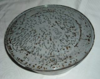 Antique Gray Mottled Graniteware Large Dog Food Dish