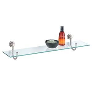 Glass Wall Bathroom Shelf w Satin Nickel Mounts New