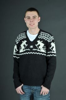 Polo Ralph Lauren V Neck Mens Knitted Sweater in Black White 0114278