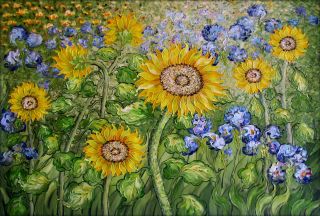 Van Gogh Sunflower and Irises field Repro I, Hand Painted Oil Painting