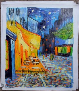 Hand Painted Van Gogh Cafe de Terrace at Night Oil Painting Canvas Art