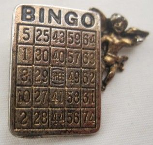 Vintage Lucky Bingo Card Angel Pin Gold Tone MM05