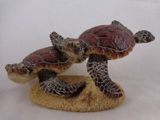 Turtle Figurine Brown Green Polyresin Statue Swimming Turtles Family 5