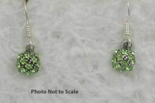 Sterling Silver Green Glitter Ball Dangle Earrings