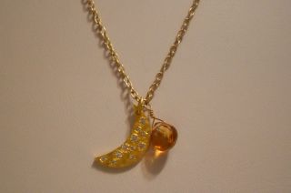   Kevia 22KT Yellow Gold 925 Citrine Crescent Moon Crystal Necklace