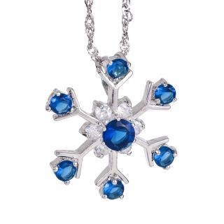 Fashion Lady Jewelry Snow Flower Blue Sapphire White Gold Plated GP