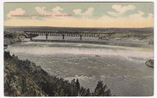Great Falls Montana Rainbow Falls 1913 Colored Postcard