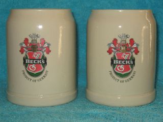 Becks Beer Steins Mugs Ceramic Made in West Germany Set of 2