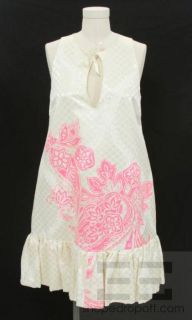 Giambattista Valli Cream Brocade Neon Pink Print Dress Size 44
