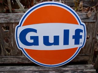 Large Gulf Oil Gas Sign Gasoline Old Vintage 1960s Gulf Antique Gas
