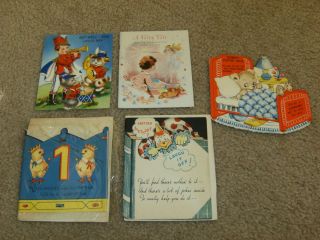  Vintage Childrens Greeting Cards, Toys, Fairy Tale, Crown, Joke Book