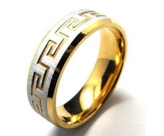 Gold Plated Stainless Steel Greek Style Ring Mens Free SHIP Size 8 12
