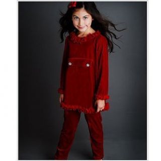 Greggy Girl Toddler Girls Red Velvet Rhinestone Holiday Outfit 3T