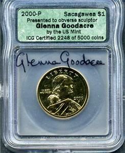HGR 2000 P $1 Glenna Goodacre Autograph 2 248 of 5 000 Sacagawea